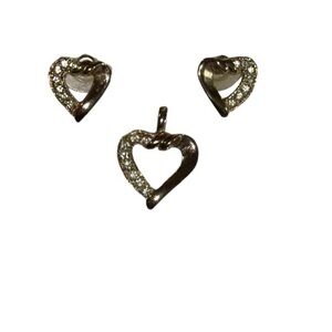 Vintage Roman Jewelry Set – Heart Pendant & Earrings, Gold Tone with Zirconias
